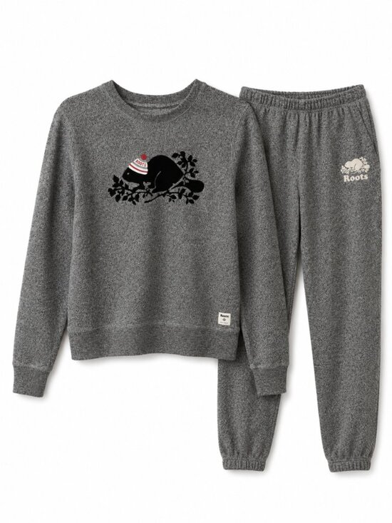 Roots Tops - Roots Grey Beaver Graphic Sweatshirt & Jogger Sweatpant Set Size Small